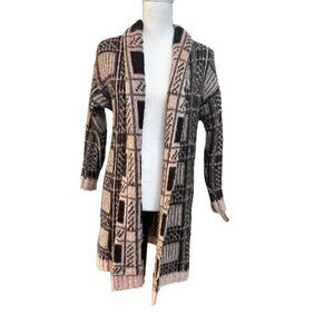 Lineamaglia Womens Multicolor Plaid Italy Fuzzy Open Front Cardigan Sweater size